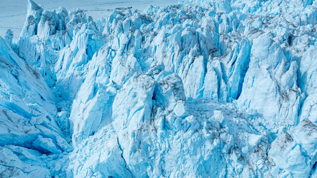 Aerial of the Eqi glacier, Western Greenland, Denmark, Polar Regions