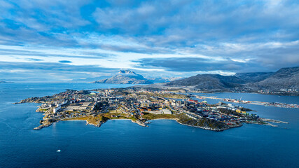 Aerial of Nuuk, capital of Greenland, Denmark, Polar Regions