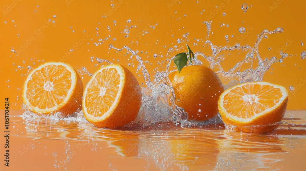 Aufkleber refreshing oranges splashing in vibrant background