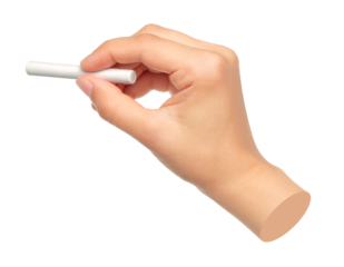 Hand with chalk isolated on transparent background. Contemporary art