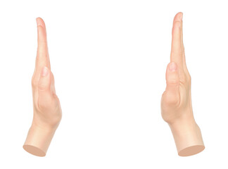 Hands shows virtual holding something isolated on transparent background. Contemporary art