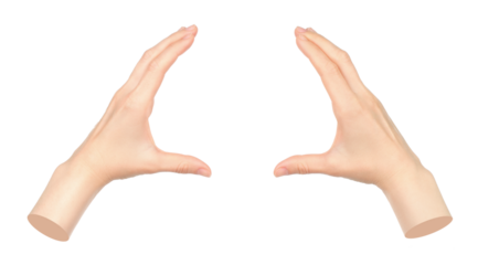 Hands shows virtual holding something isolated on transparent background. Contemporary art
