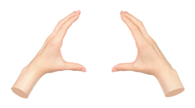 Hands shows virtual holding something isolated on transparent background. Contemporary art