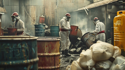 In a poorly regulated factory in Ecuador, laborers handle toxic chemicals without protective masks, exposing themselves to serious respiratory illnesses.