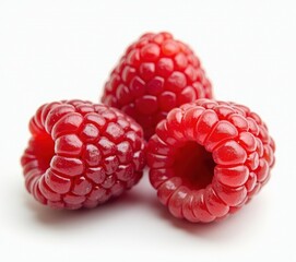 raspberries close up on white background