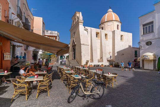 View of Chiesa di San Gaetano church in Piazza Medaglia d'Oro, Forio, Island of Ischia, Campania, Italy, Europe