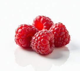 raspberries close up on white background