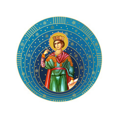 Fototapeta premium Saint Solomon. Starry sky round illustration in Byzantine style