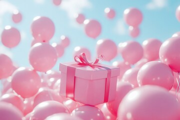 Pink Gift Box with Balloons