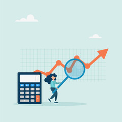 Financial income management. Graph analysis. The character calculates and analyzes financial statements. Vector illustration.	