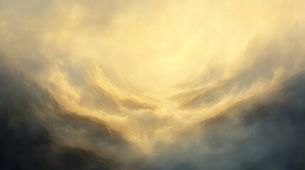 Obraz premium Ethereal landscape filled with soft clouds and golden light.