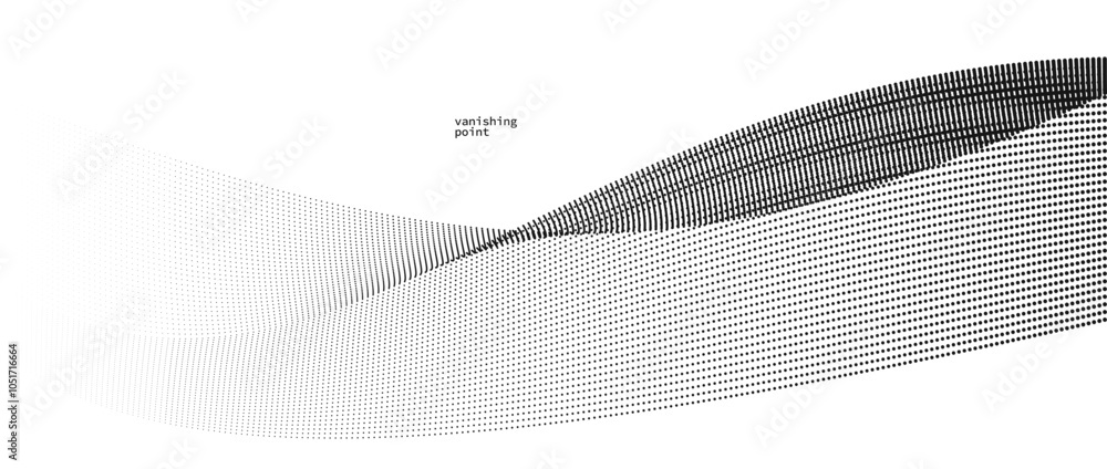 Poster abstract background vector illustration, dots in motion by curve lines, particles flow wave isolated