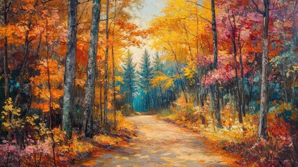 Obraz premium Forest trail with colorful foliage