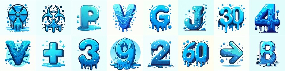 Blue color Lettering Typeface. AI generated illustration
