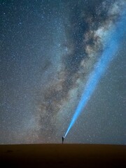 Person with Flashlight Under Milky Way