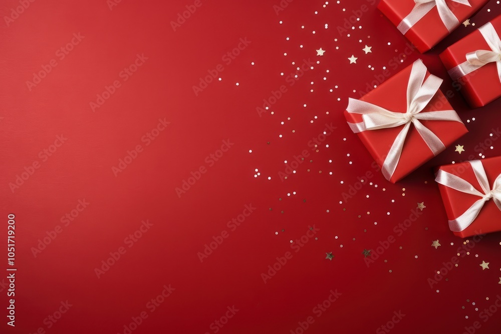 Wall mural Christmas compositiongifts backgrounds red red background.