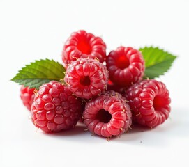 raspberries close up on white background