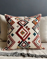 Collection of Decorative Pillows with Vibrant Ethnic, Geometric, and Bohemian Patterns – Embroidered Cushions for Home Decor, Modern Interiors, Living Room Accents, and Stylish Textile Designs  

