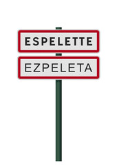 Panneau d'entr&eacute;e de la ville d'Espelette, Ezpeleta en basque (Pyr&eacute;n&eacute;es-Atlantiques) en vectoriel