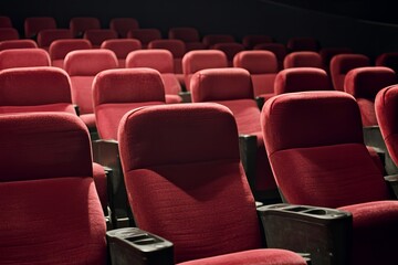 Obraz premium Empty red plush seats in a movie theater auditorium.