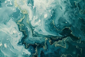 Obraz premium Image of Turquoise green dark marble fluid art pattern with golden veins. Texture for background usage