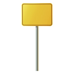 Blank yellow signpost. Template for warning caution sign. A square sign with a post. Empty traffic sign. Highway attention roadsign isolated on transparent background. Vector illustration