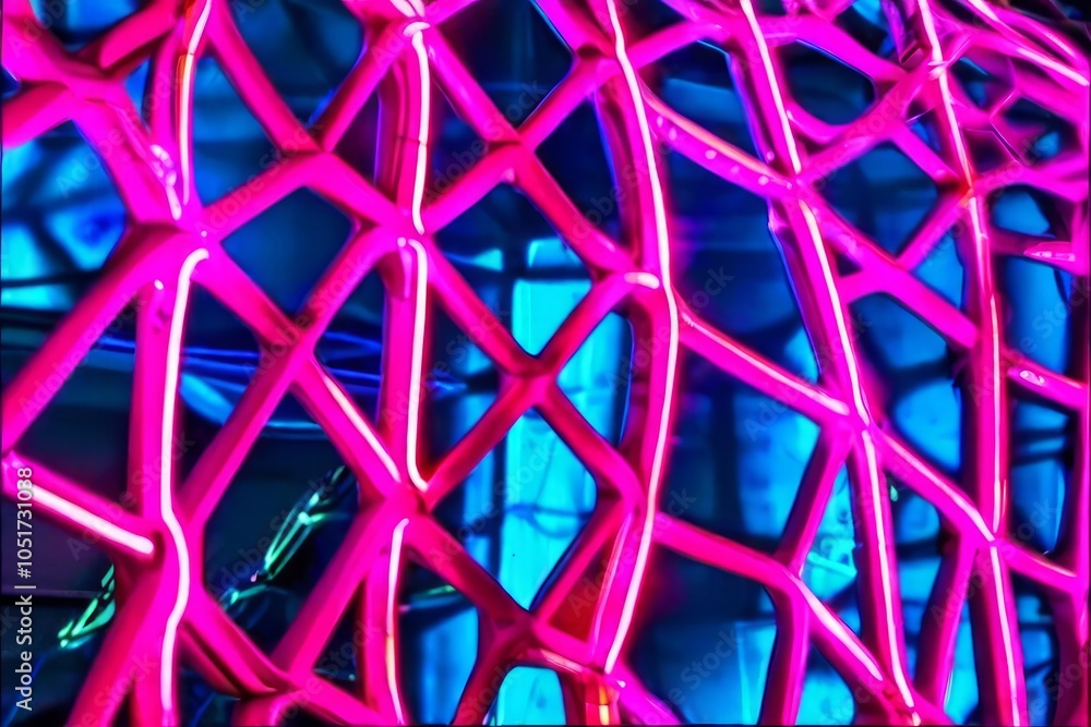 Poster neon lattice a lattice structure with neon lights at each inters