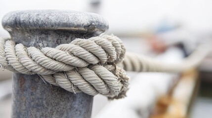 Close-up of a Rope Tied Around a Metal Post