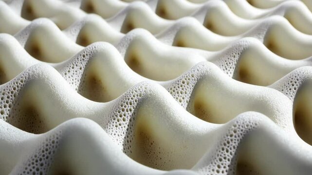 A close-up of a white foam mattress topper with a wavy, textured surface