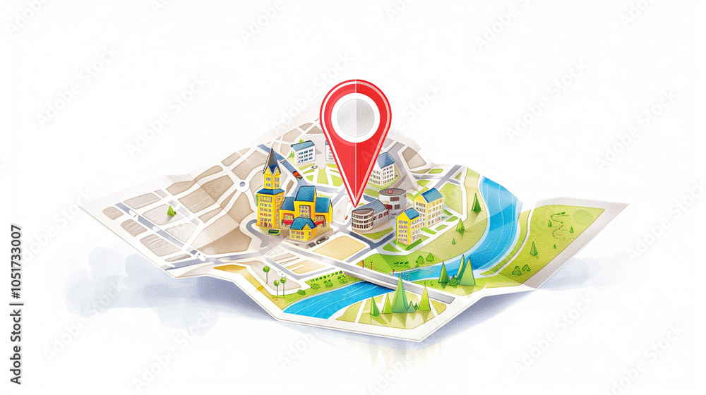 Poster map illustration with location marker for travel guide and navigation