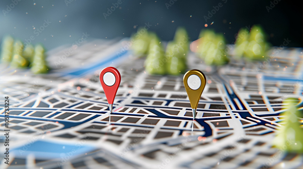 Poster map with location pins showcasing navigation and geographic markers for travel and exploration
