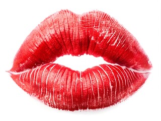 Red lipstick mark kiss isolate on white background