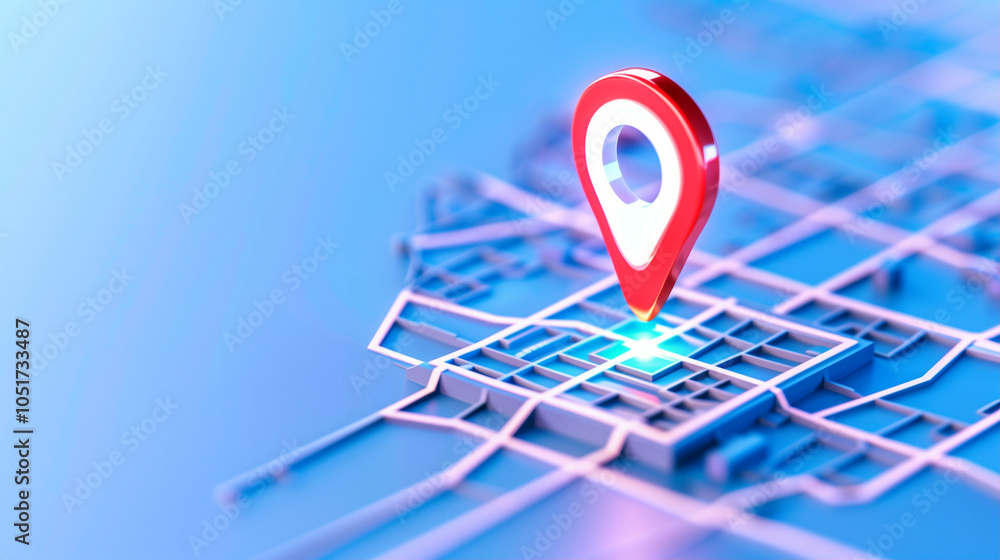 Poster location pin marker on digital map background for navigation and location services