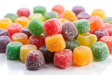 Collection set of sugar-coated gummy candies on white background