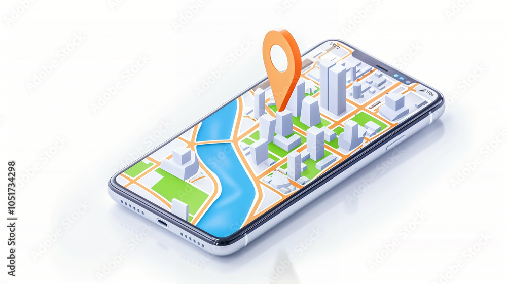 Aufkleber smartphone displaying navigation map with location pointer and urban landscape on screen