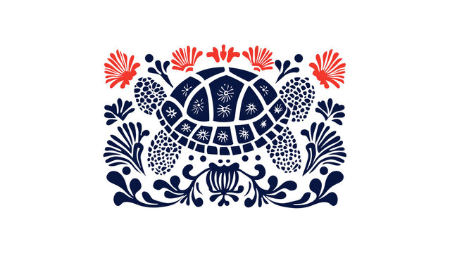 Blue and Red Floral Turtle Design