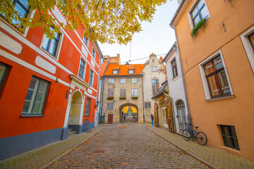 Old street in old Riga. The city is capital of Latvia that is well known to be a very popular tourism destination in the Baltic region