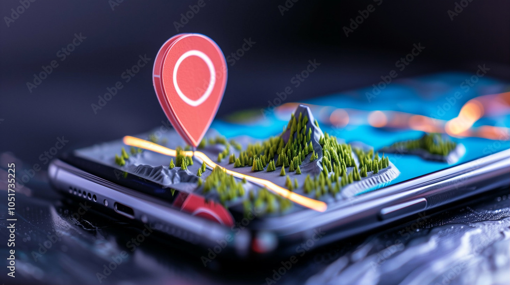 Aufkleber smartphone with 3d map and location pin showcasing navigation and travel options
