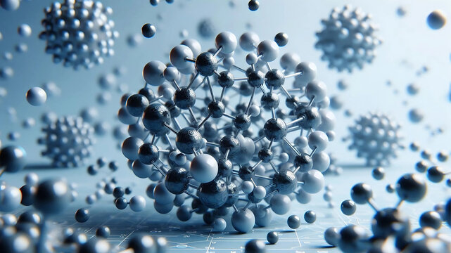 A highly detailed 3D illustration depicting molecular and atomic structures.