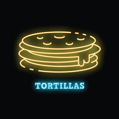 Brightly shining neon sign with a stack of fresh tortillas, perfect for a mexican restaurant menu