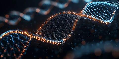 Obraz premium 3D representation of DNA strands with glowing effects.