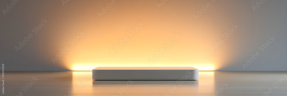 Fototapete white low round empty podium illuminated from above by spotlights. 3d computer graphic template of a