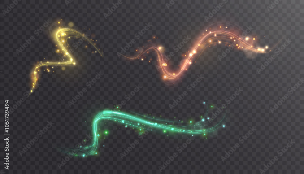 Poster Magical golden shimmer effect for web design and fabulous user interface. Bright Twirl. Vector