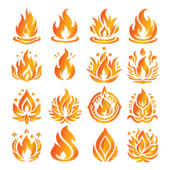 Fire symbol vector set on a white background