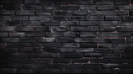 view of a textured black painted brick wall, showcasing the varying shades of black and subtle gloss from the paint