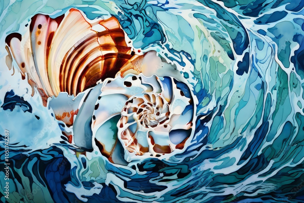 Poster sea surface patterns abstract painting of seashell patterns ripp