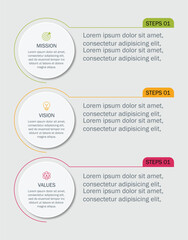 Mission,vision,values,graphic design template.eps 10 on white backgruond, Can be used for presentation workflow layout, banner, process, diagram, flow chart, infographic, annual report.