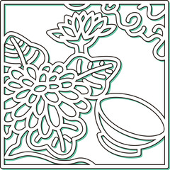 カラーシャドウ正方形花札アイコン　長月　菊　盃　9月　菊に盃