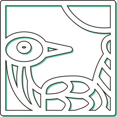 カラーシャドウ正方形ミニ花札アイコン　睦月　松　鶴　1月　松に鶴