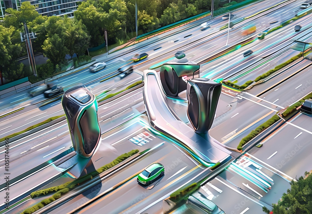 Poster smart traffic islands medians with embedded smart tech that moni